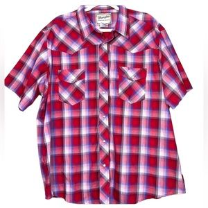 WRANGLER Men’s Pearl Snap Button Down Plaid Short Sleeve. 2XL